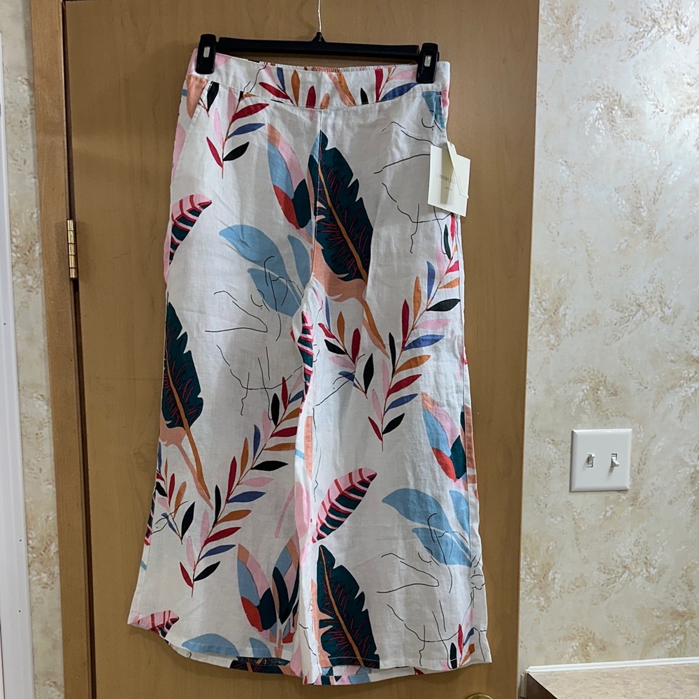 Cynthia Rowley Multicolor Leaf Print linen wide leg pants
